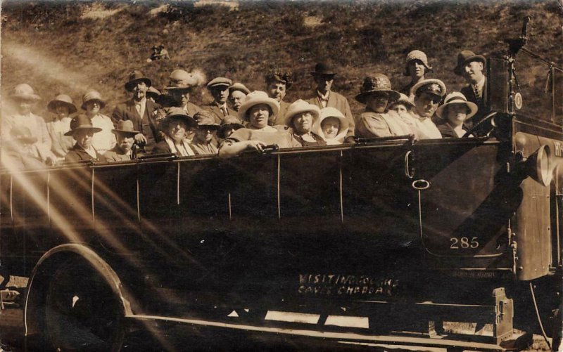 RPPC Visiting Gough's Caves, Cheddar, England UK ca 1920s Vintage Postcard