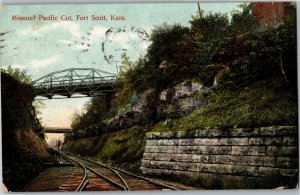 Missouri Pacific Railroad Cut Fort Scott KS c1909 Vintage Postcard C14