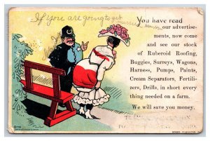 Comic Policeman Helps Woman Who Sat in Wet Paint Park Bench  DB Postcard R26