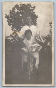 Boy Ride On Bicycle Patriotic Winnipeg Manitoba Canada RPPC Photo Postcard