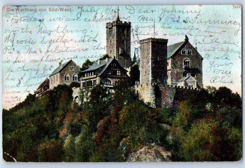 Eisenach Thuringia Germany Postcard The Wartburg from the South-West c1910