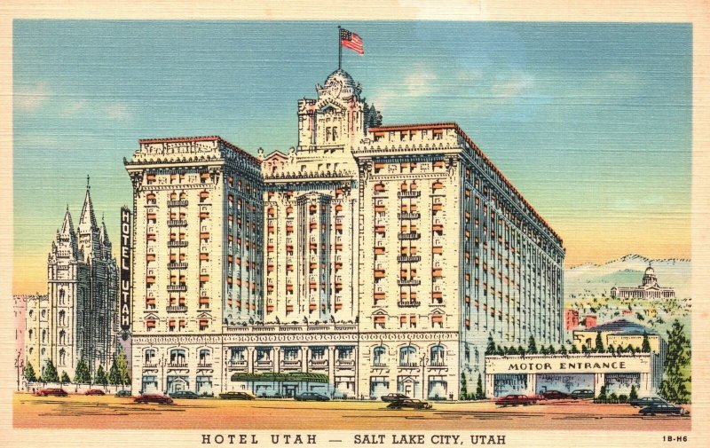 Vintage Postcard Hotel Utah Fine Restaurants Modern Garage Salt Lake City Utah