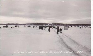 Michigan Ice Fishing On  Houghton Lake 1950 Real Photo RPPC