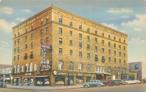 Raton New Mexico Hotel Yucca, Lambert's Drugs Sign, Old Cars Linen Postcard