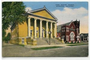 First Baptist Church Muskogee Oklahoma linen postcard