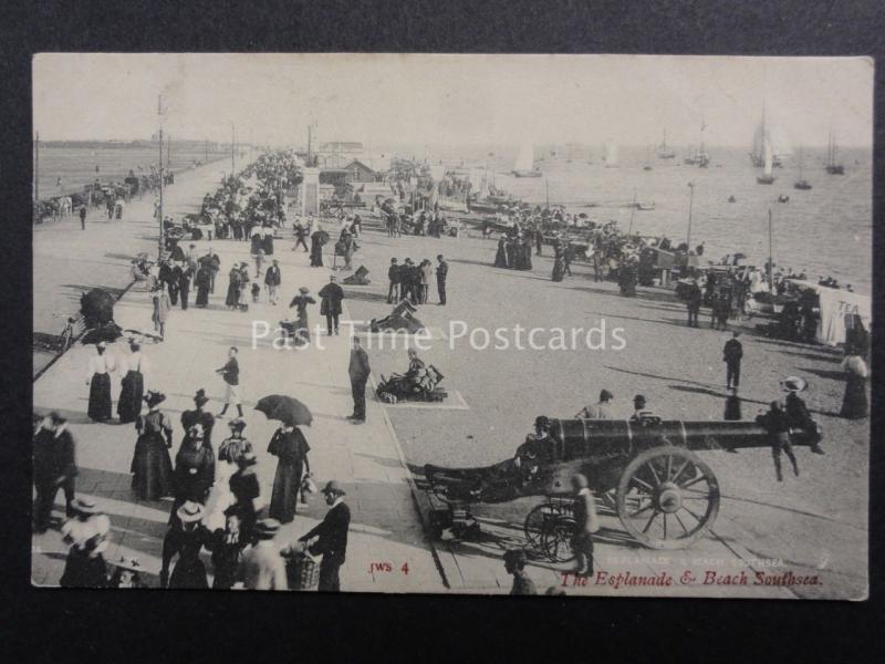 Hampshire SOUTHSEA Esplanade & Beach CANNON Portsmouth c1907 by J.Welsh & Sons