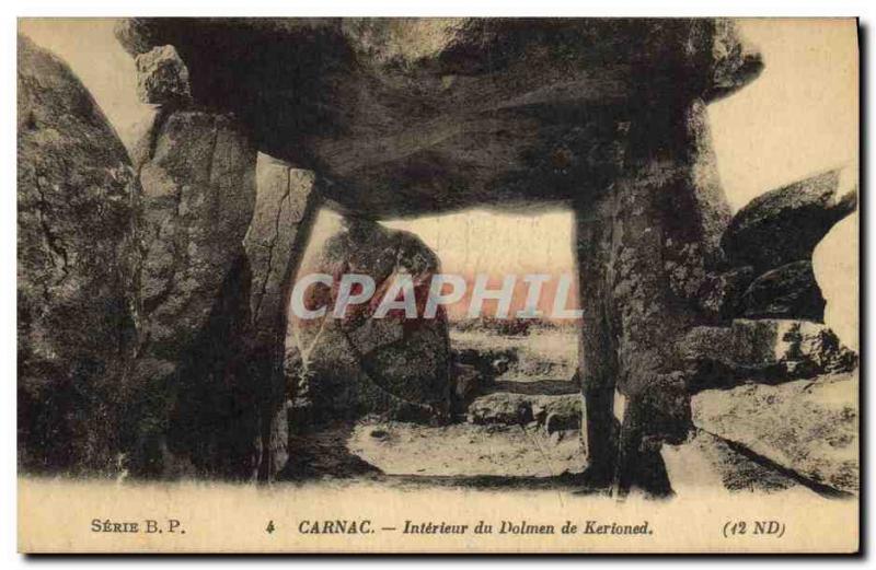 Old Postcard Dolmen Menhir Carnac Interior of the dolmen Kerloned