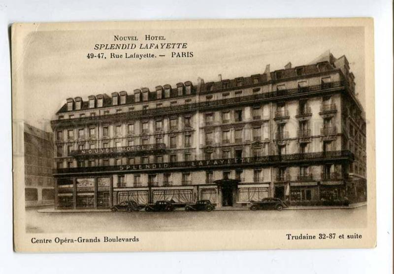 251549 FRANCE PARIS ADVERTISING Hotel SPLENDID LAFAYETTE OLD