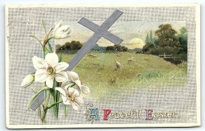 1910 PEACEFUL EASTER CROSS SUNRISE LILLY ASBURY PARK NJ EMBOSSED POSTCARD P3263