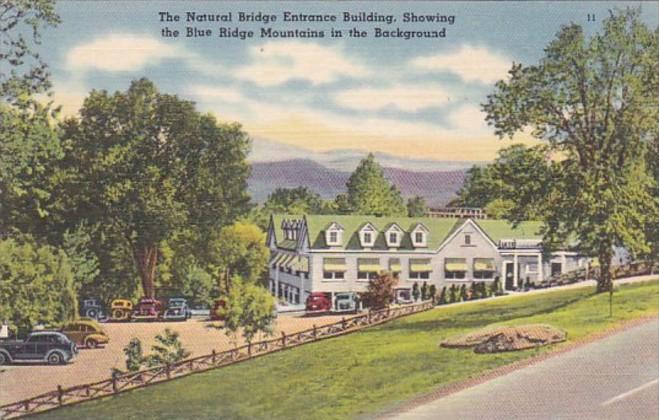 Virginia Natural Bridge Entrance Building Showing Blue Ridge Mountains In Bac...