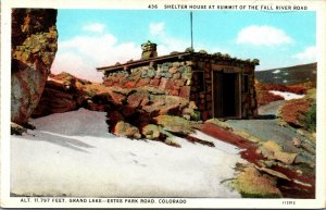 Vtg Shelter House At Summit Of Fall River Road Estes Park Colorado CO Postcard