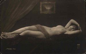 Beautiful Woman Nude Partially Covered by Scarf MANDEL Real Photo Card