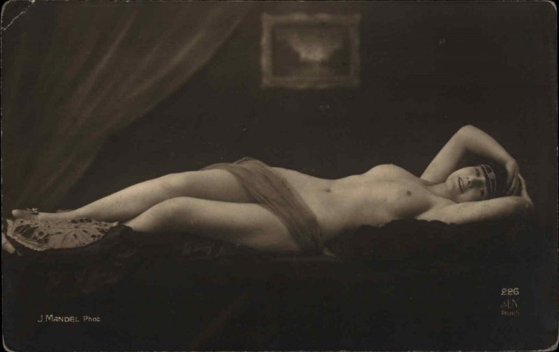 Beautiful Woman Nude Partially Covered by Scarf MANDEL Real Photo Card