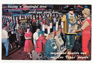 P3181 vintage postcard 1 armed bandits people my las vegas nevada