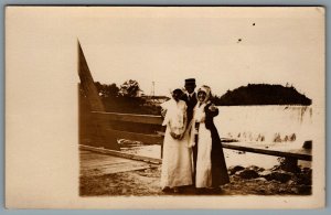 Postcard RPPC c1915s Big Falls WI Two Ladies and Man on Bridge Photograph Taken
