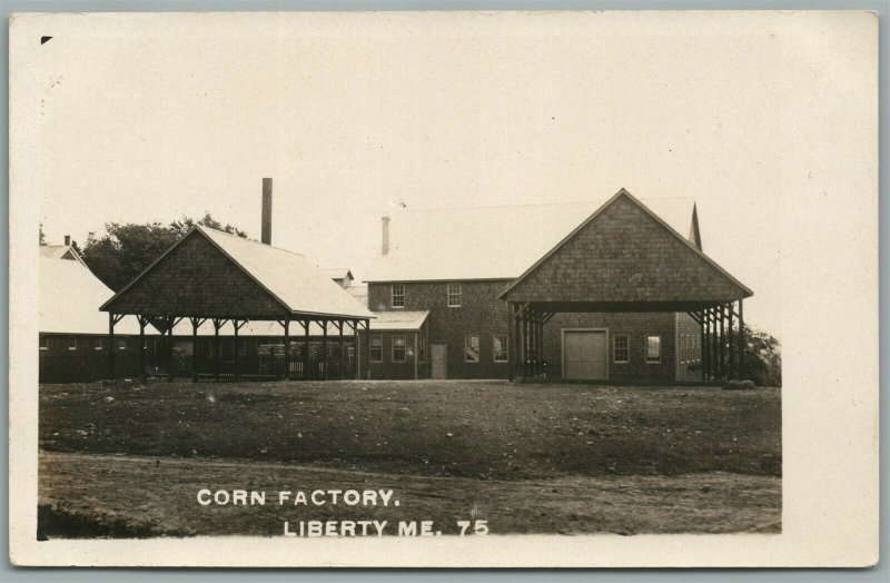 LIBERTY ME CORN FACTORY ANTIQUE REAL PHOTO POSTCARD RPPC