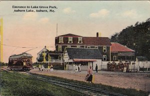 Postcard Entrance Lake Grove Park Auburn Lake ME