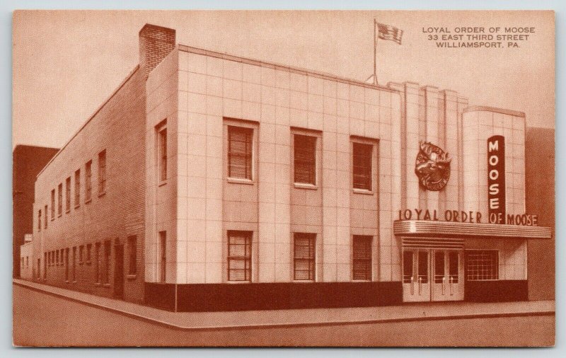 Williamsport PA~Loyal Order of Moose Hall~Chrome Portico~Art Deco~1950 Sepia PC 