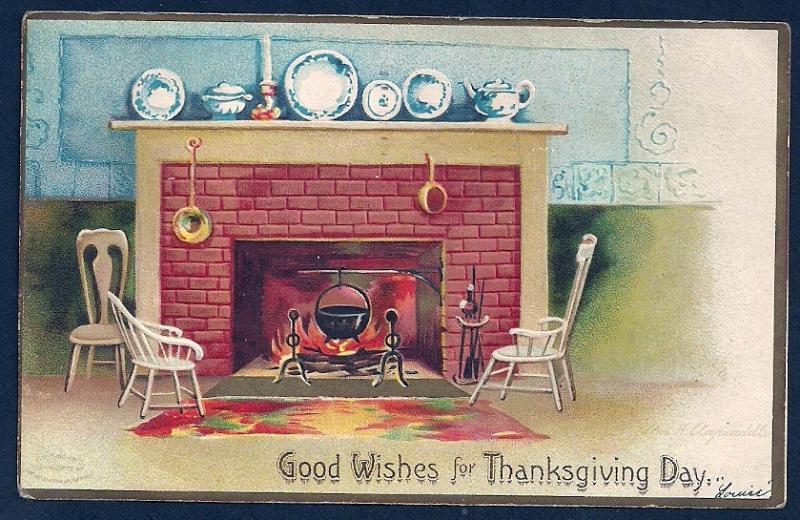 Thanksgiving Livingroom Fireplace A/S Clappsaddle used c1907