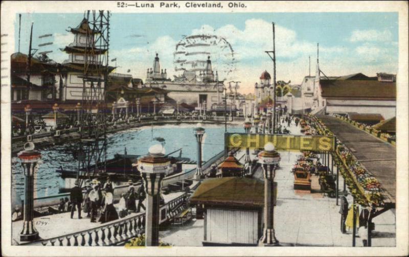 Cleveland OH Luna Park Chutes/Rides c1920 Postcard