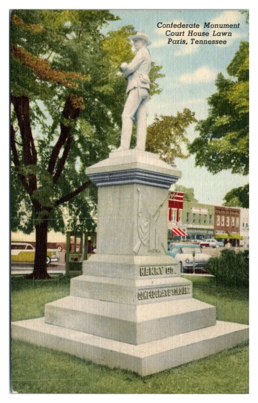 Confederate Monument, Court House Lawn, Paris, TN Postcard *5N(3)22