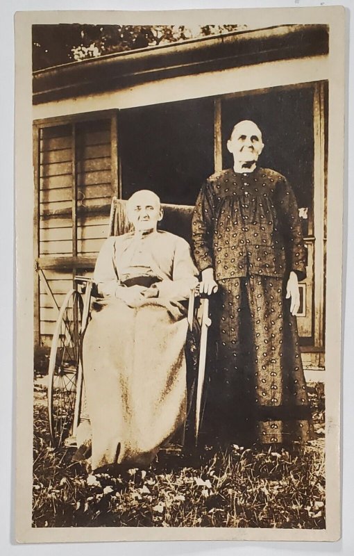 RPPC Two Old Grandma's Wheelchair Deal Brown Family Lived Civil War Postcard F30