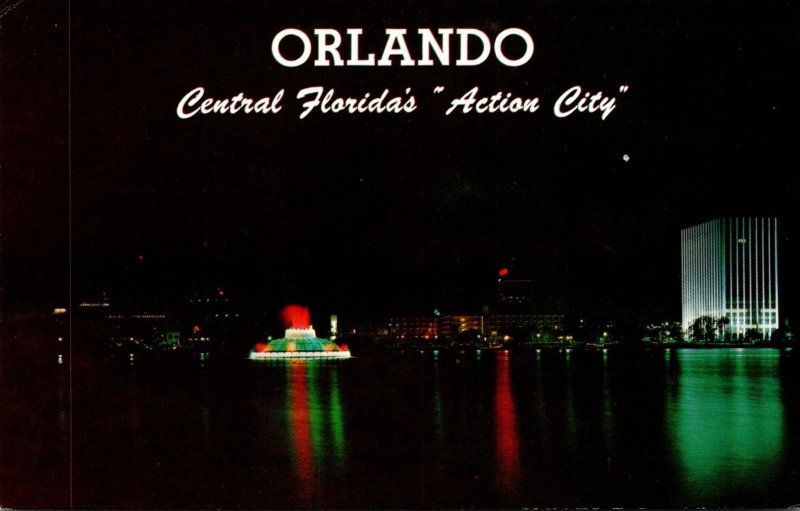 Florida Orlando Lake Eola and Centennial Fountain At Night