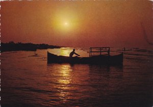 Fisherman in boat at sunset , Pahlavi Port (Bandar Pahlavi) , IRAN , 50-70s