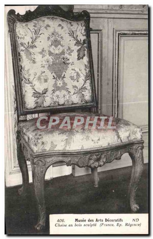 Old Postcard Musee des Arts Decoratifs wood chair sculpe