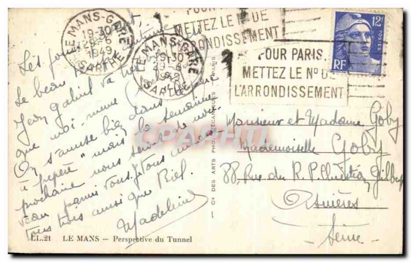 Old Postcard Le Mans Perspective Tunnel