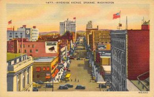 Riverside Avenue Spokane Washington linen postcard