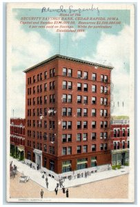 1916 Security Savings Bank Exterior Building Cedar Rapids Iowa Vintage Postcard