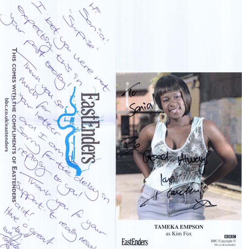 Tameka Empson BBC Eastenders Hand Signed Cast Card Photo ALSO Compliments Slip