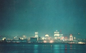 Vintage Postcard 1964 Montreal Skyline At Night Seen From South Shore Canada CA