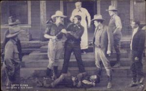 Cowboy Actor Vintage Arcade Exhibit Card LEFTY FLYNN SETTLING GUN FIGHT