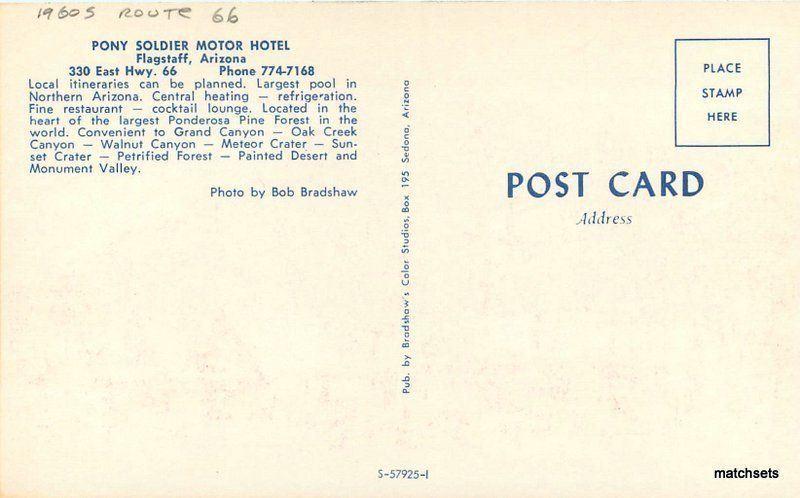 1950s Pony Soldier Motor Hotel Route 66 Roadside Flagstaff Arizona postcard 7708