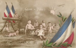 France patriotic multi-babies postcard