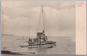 Fiji Native Canoe Fijian Boat in Bay Lithograph Brodziak Postcard H81