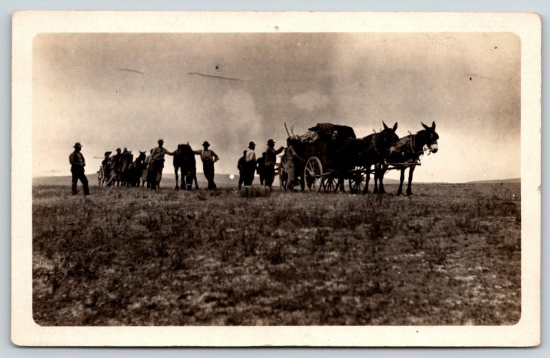 Real Photo Postcard~Wagons Stop for Horse Break~Threatening Clouds~c1908 RPPC