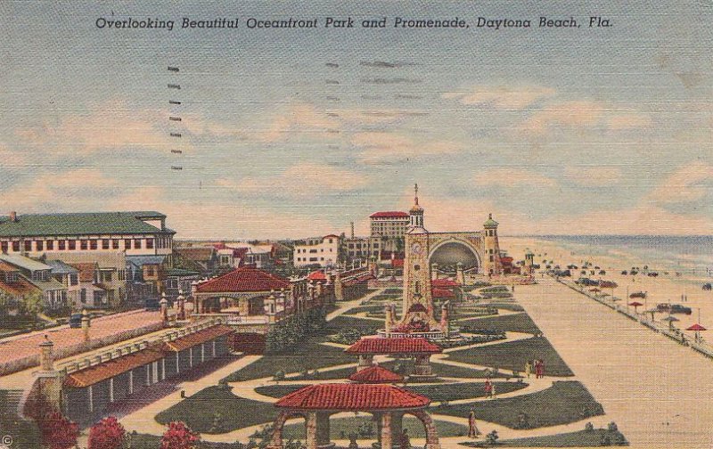 Postcard Overlooking Beautiful Oceanfront Park and Promenade Daytona Beach FL