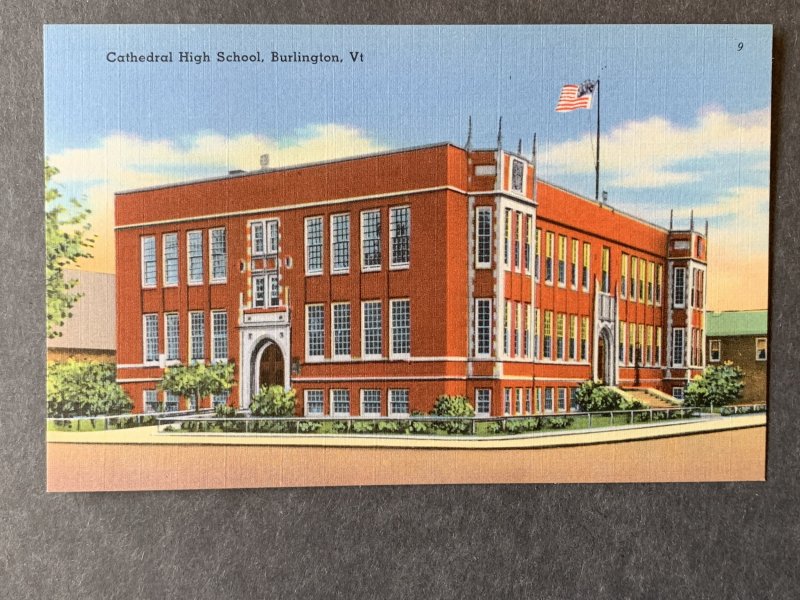 Cathedral High School Burlington VT Linen Postcard H1248084430