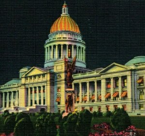 Little Rock Arkansas AR State Capitol Building Night View UNP Linen Postcard M13