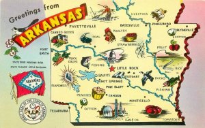 Arkansas 1950s Map Attractions Postcard Tichnor 8545