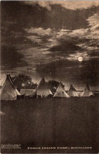 Native American  PONCA INDIAN CAMP~MOONLIGHT Teepees 1907 Geo B Cornish Postcard