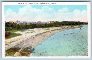 BEACH AT NONQUIT SOUTH DARTMOUTH MASSACHUSETTS*BOATS*COTTAGES*1920's POSTCARD