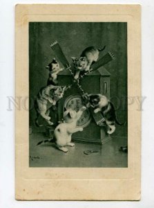 3098764 KITTEN play w/ CLOCK as WindMill by REICHERT Vintage PC