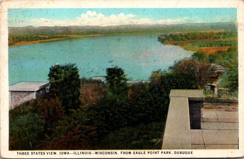 Iowa Dubuque Three States View From Eagle Point Park 1934 Curteich