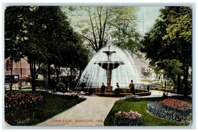 1907 Gore Park Hamilton Ontario Canada Fountain View Garden Postcard
