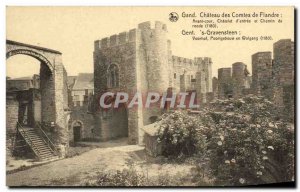 Old Postcard Ghent Castle of the Counts Before Chatelet entry courtyard and w...