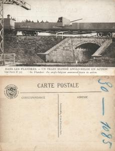ANGLO-BELGIAN ARMOURED TRAIN IN ACTION WWI ANTIQUE POSTCARD railway railroad